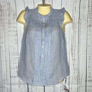 J. Crew NWT Size 0 Blue & White Stripe Linen Blend Button Down Tank Top Shirt